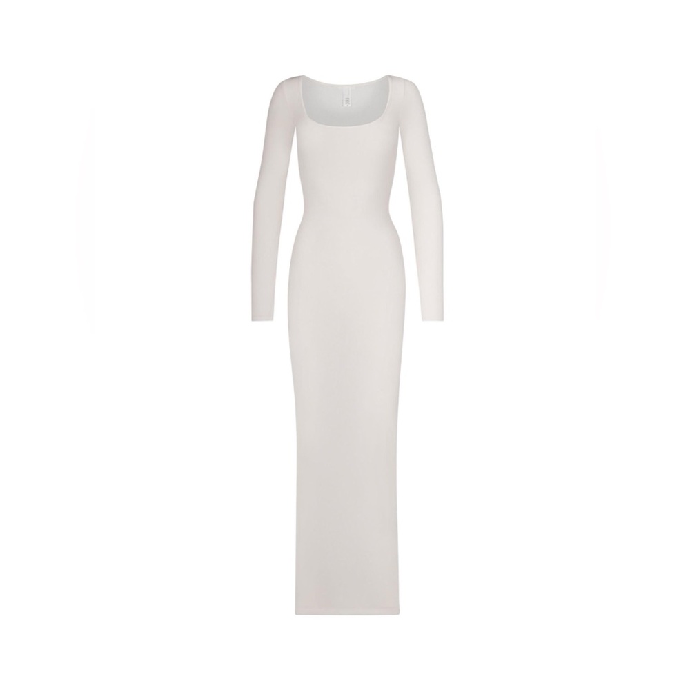 Women's SKIMS soft lounge ribbed long sleeved dress in white